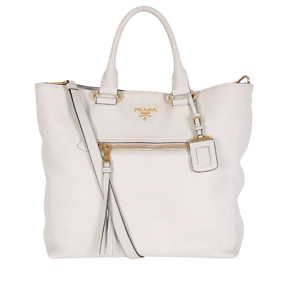 Prada Handbags - Prada Vitello Daino Front Pocket Shopping Bag in Ivory – Rare & Discontinued